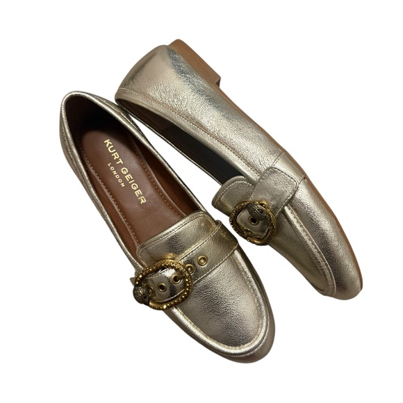 Kurt Geiger London “Mayfair” Metallic Gold Leather Buckle Loafers size 39 (8.5) - Picture 3 of 9